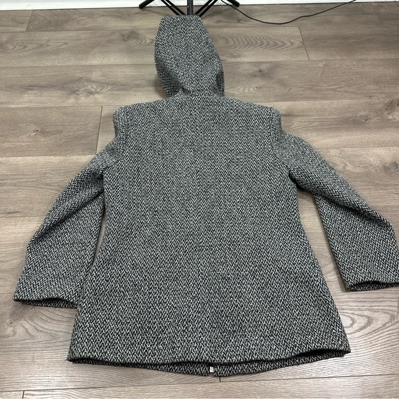 Vintage Paul Levy Wool Hooded Jacket Coat Full Zip Grey Black Herringbone Small - Picture 10 of 10